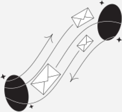 Messages flying from one place to another illustration